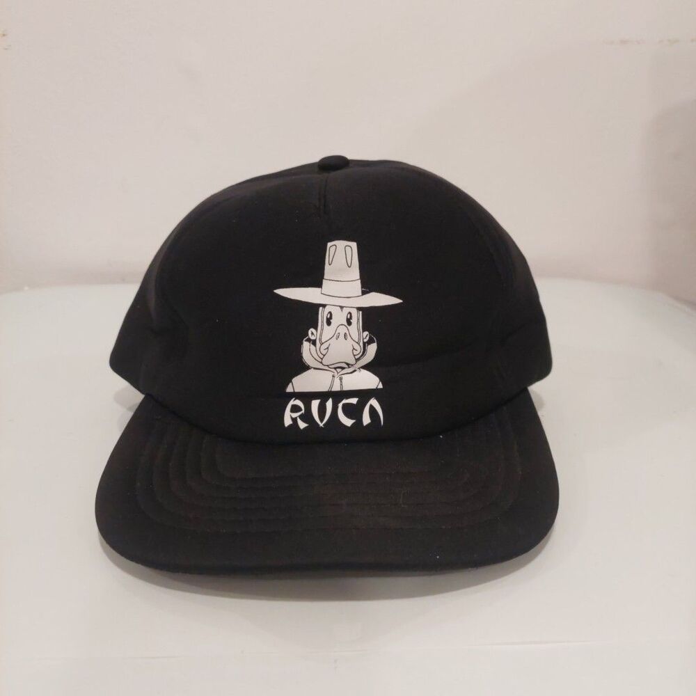 RVCA By PM Tenore Black Snapback Trucker Hat Cap White Duck In Tall Hat RARE